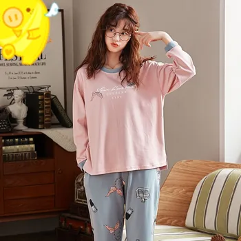 XIFER Autumn Women Cotton Pajamas Long-sleeved Two-piece Set Round Neck Sleepwears Casual Suit Size Pijama Pyjama Xl Sleepwear 
XIFER Autumn Women Cotton Pajamas Long-sleeved Two-piece Set Round Neck Sleepwears Casual Suit Size Pijama Pyjama Xl Sleepwear