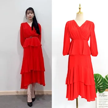kpop IU Lee Ji Eun party temperament Fashion V-neck mid-length dress women summer new elegant High waist puff sleeved dresses 
kpop IU Lee Ji Eun party temperament Fashion V-neck mid-length dress women summer new elegant High waist puff sleeved dresses