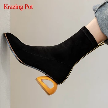 Krazing pot hot 2020 winter new boots flock mixed colors square toe med strange heel slip on gorgeous daily wear ankle boots L02
Krazing pot hot 2020 winter new boots flock mixed colors square toe med strange heel slip on gorgeous daily wear ankle boots L02