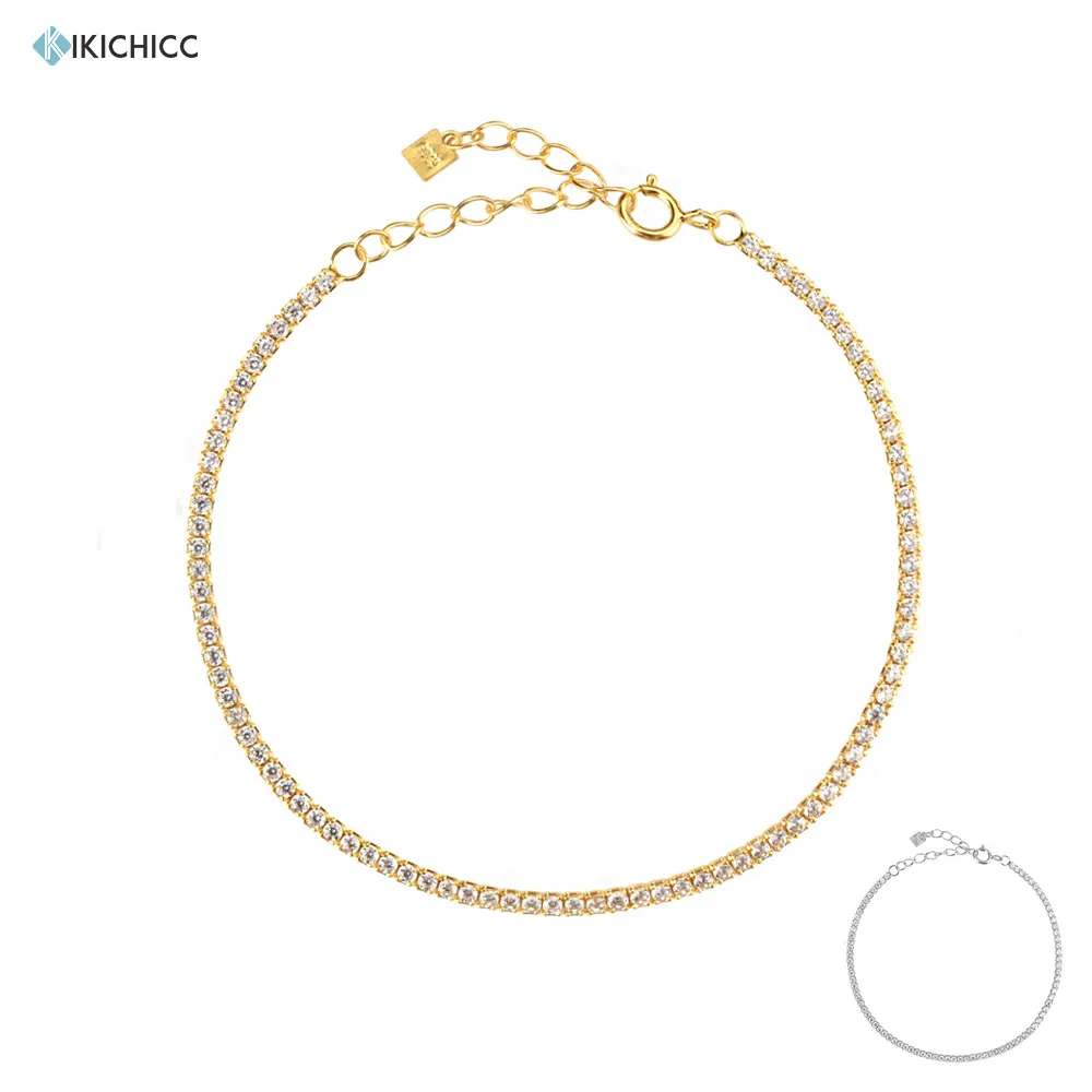 

Kikichicc 100% 925 Sterling Silver Gold Full Zircon Clear Bracelet Chains Fashion Fine Jewelry 2020 Rock Punk Wedding Crystal CZ