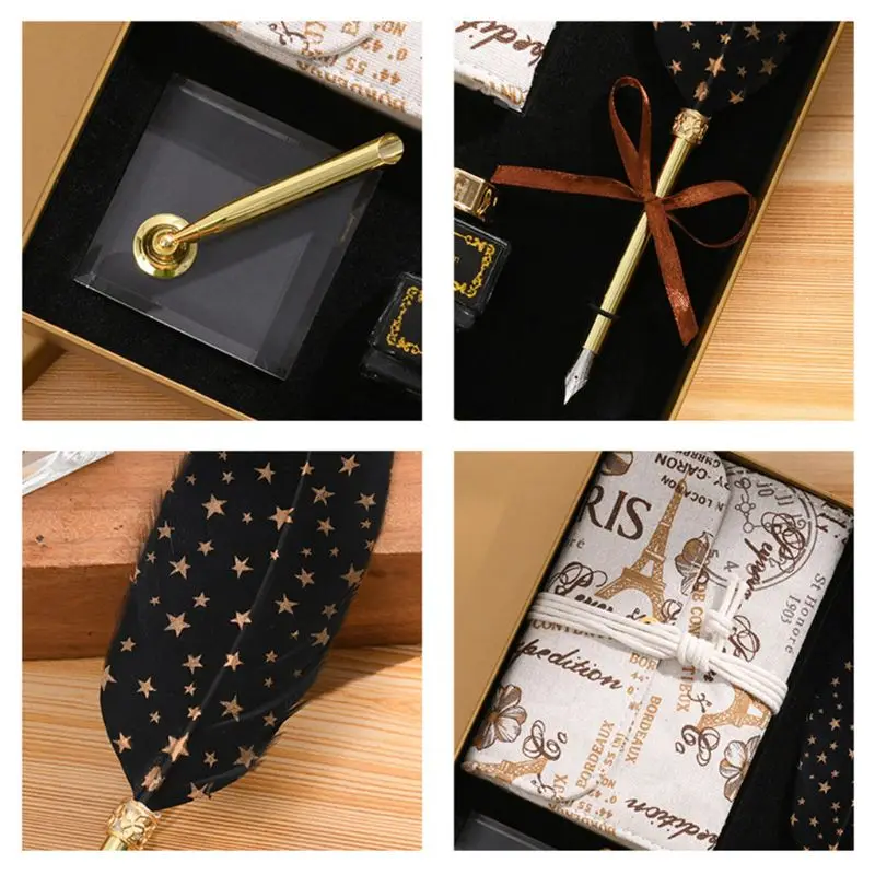 Vintage Calligraphy Feather Dip Pen Fountain Writing Ink Notebook Stationery Set
Vintage Calligraphy Feather Dip Pen Fountain Writing Ink Notebook Stationery Set