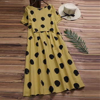 Vintage Women Linen Summer Dress 2019 Plus Size Female Pleated Beach Sundress Ladies Casual Print Polka Dot Long Vestidos Kaftan 
Vintage Women Linen Summer Dress 2019 Plus Size Female Pleated Beach Sundress Ladies Casual Print Polka Dot Long Vestidos Kaftan