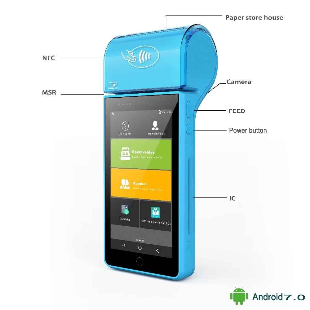 Wireless Android 7.0 pos system compatible with Bank card payment support 4G signal come with NFC and Wifi functions
Wireless Android 7.0 pos system compatible with Bank card payment support 4G signal come with NFC and Wifi functions
