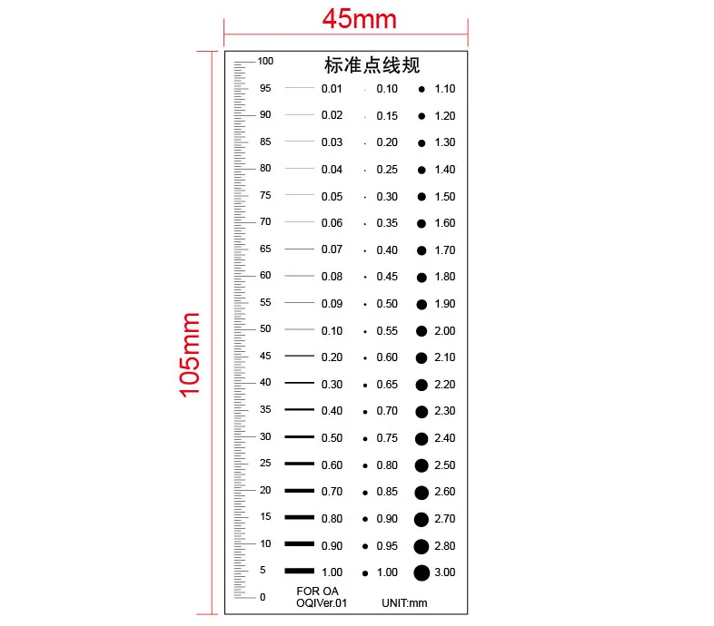 65x100mm Standard Point Gauge Film Ruler Line Width Diameter Area Comparison Card Micrometer for Defect Detection
65x100mm Standard Point Gauge Film Ruler Line Width Diameter Area Comparison Card Micrometer for Defect Detection