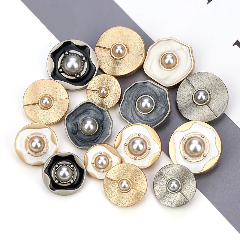 

6pcs/lot Pearl Gold Metal Buttons Shank for Garment Clothing Accessories Fit Sewing Scrapbooking Garment DIY Decoration 17-25mm