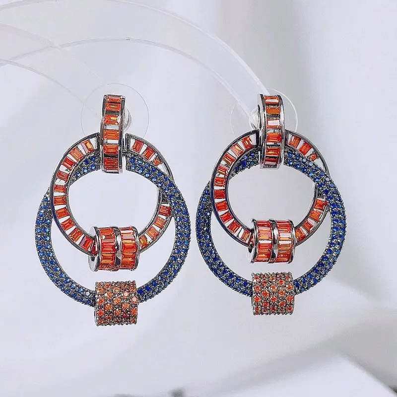

Bilincolor Fashion Blue and Orange Geometric Round Circle Earring for Women Punk Jewelrey