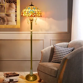 

40cm retro Baroque hotel villa living room jade floor lamp Tiffany colored glass pure copper standing lamp