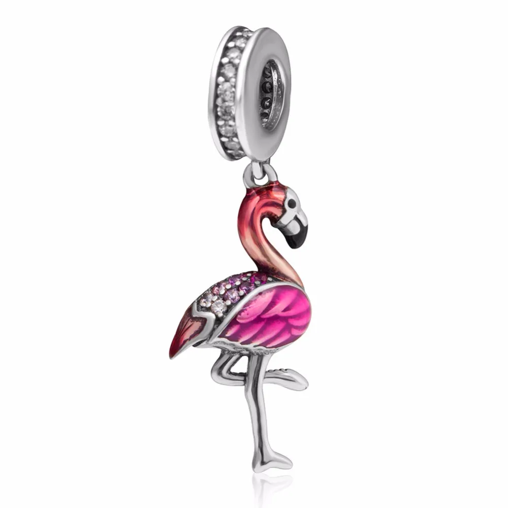 Бусины для Pandora Подвески Серебро 925 оригинальные бусины Фламинго с цирконием