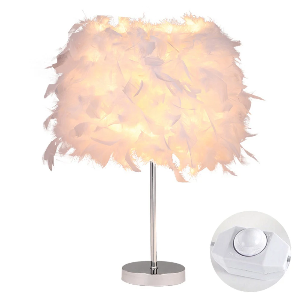 Generic LED Night Romantic Feather Lampshade LED Lights Table Lamp