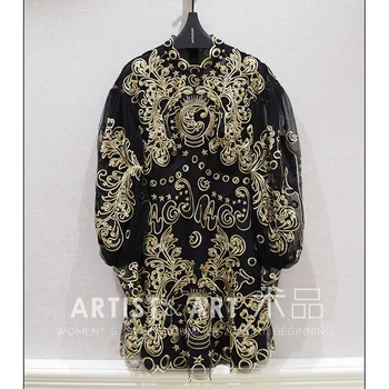 Svoryxiu 2020 Autumn Winter Runway Vintage Black Mesh Dress Women's luxury Gold Line Embroidery Lantern Sleeve Dress
Svoryxiu 2020 Autumn Winter Runway Vintage Black Mesh Dress Women's luxury Gold Line Embroidery Lantern Sleeve Dress