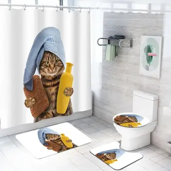 Cartoon Cat pattern Bathroom Sets with Waterproof Polyester Shower Curtain Flannel Floor Mat Toilet Lid Cover U-shaped Pad
Cartoon Cat pattern Bathroom Sets with Waterproof Polyester Shower Curtain Flannel Floor Mat Toilet Lid Cover U-shaped Pad