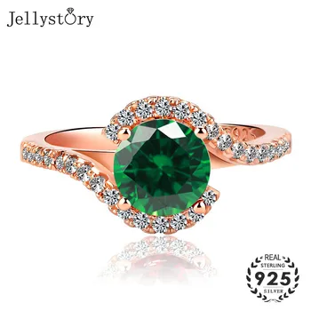 

Jellystory Classic Ring for Women with 7*7mm Round shaped Emerald Ruby Zircon Gemstones 925 Silver Jewellery Wedding Party Gifts