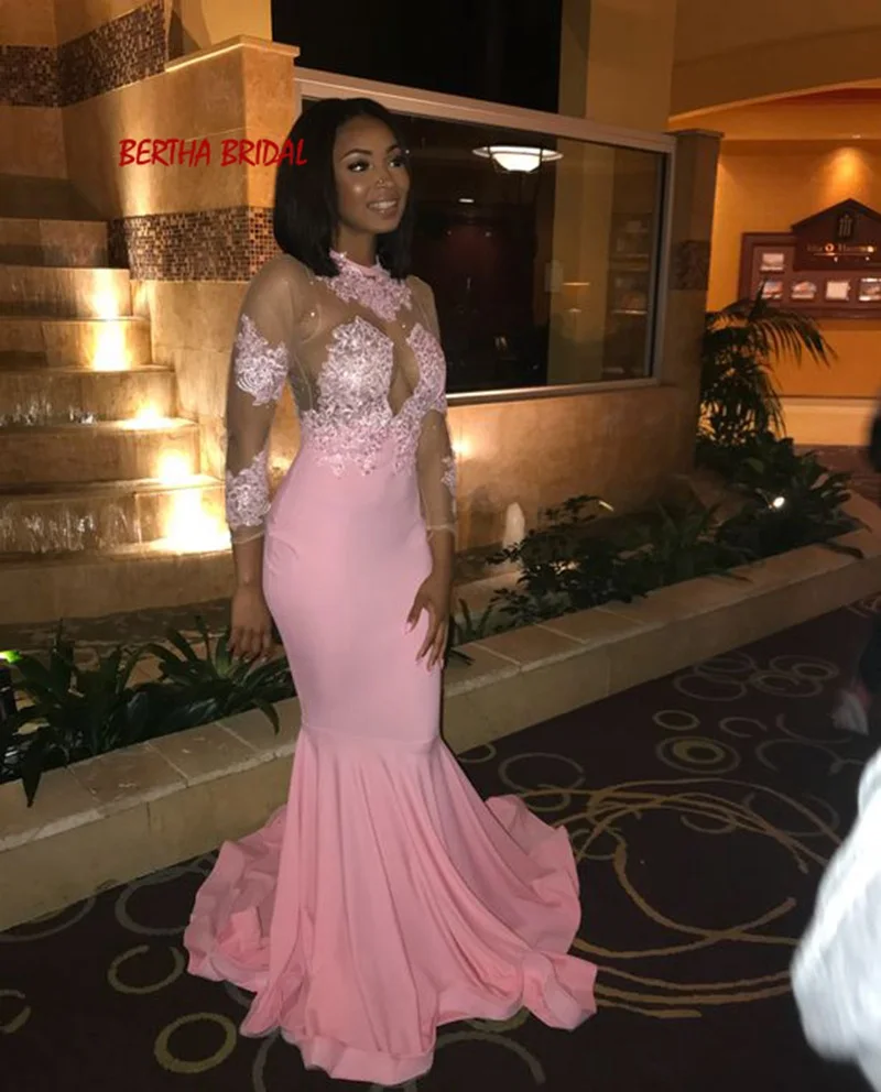 Modest Long Sleeve Prom Dresses O Neck See Through Beading Sexy Mermaid Pink Prom Dress African Elegant Evening Dress 
Modest Long Sleeve Prom Dresses O Neck See Through Beading Sexy Mermaid Pink Prom Dress African Elegant Evening Dress
