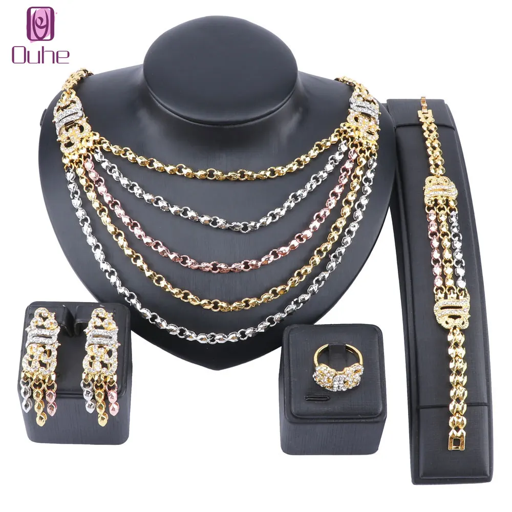 Charm Dubai Gold Color Crystal Jewelry Sets For Women Multi-layer Necklace Earrings Bangle Rings Party Dress Accessories
Charm Dubai Gold Color Crystal Jewelry Sets For Women Multi-layer Necklace Earrings Bangle Rings Party Dress Accessories