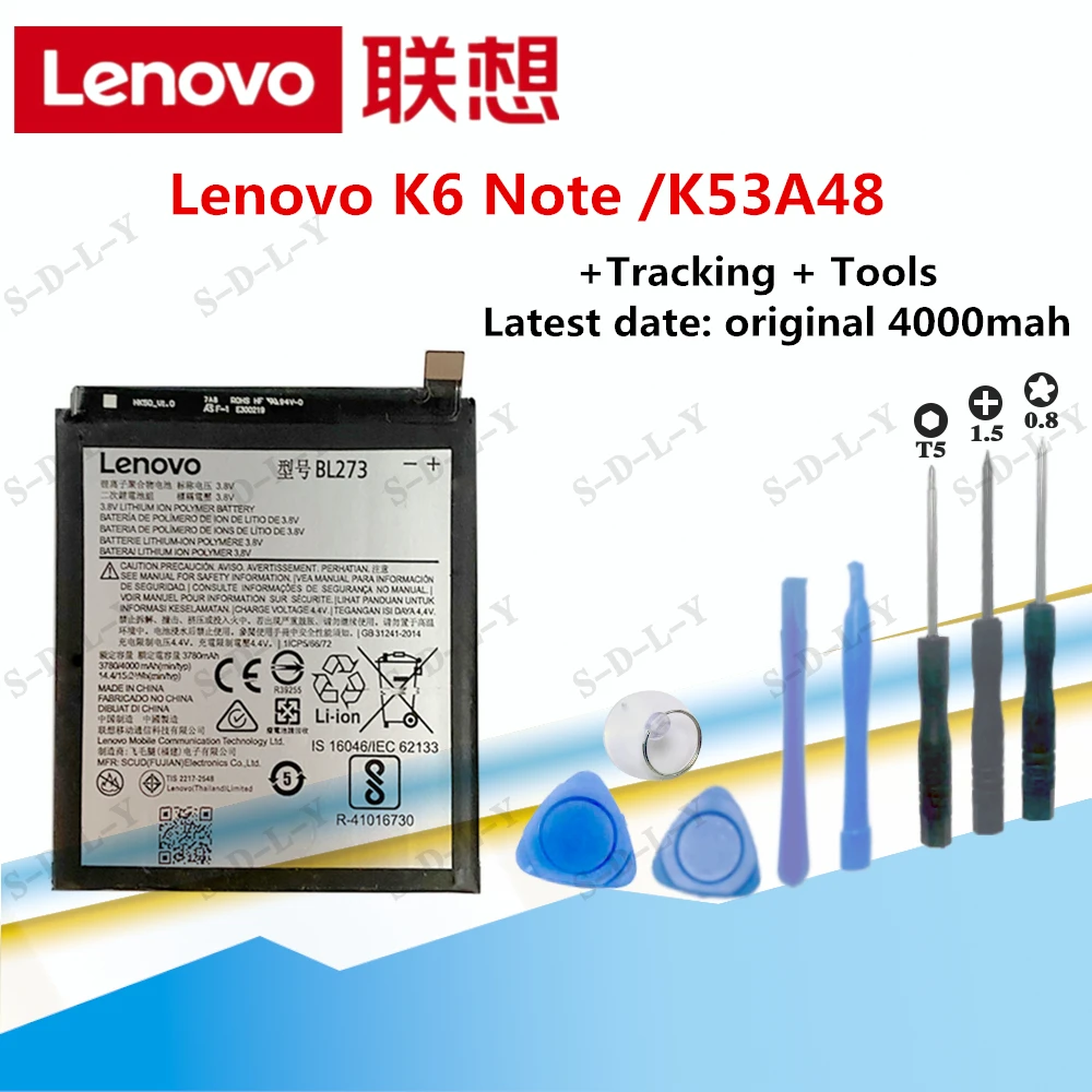 Original BL273 4000mAh For Lenovo K6 Note K53a48 Phone In Stock Battery +Tracking + Tools | Мобильные телефоны и