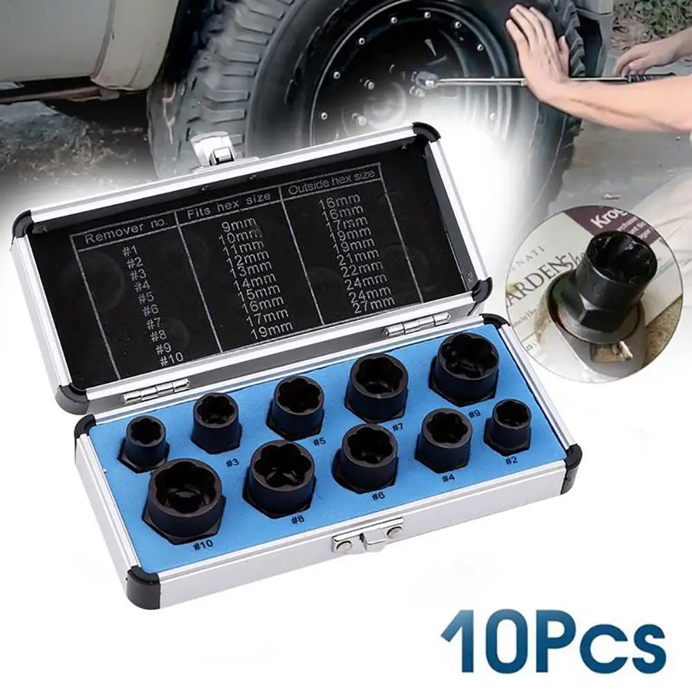10Pcs Long Type Damaged Broken Nut Bolt Remover Stud Extractor Removal Socket Tool Threading Hand Tools Kit With Box
10Pcs Long Type Damaged Broken Nut Bolt Remover Stud Extractor Removal Socket Tool Threading Hand Tools Kit With Box