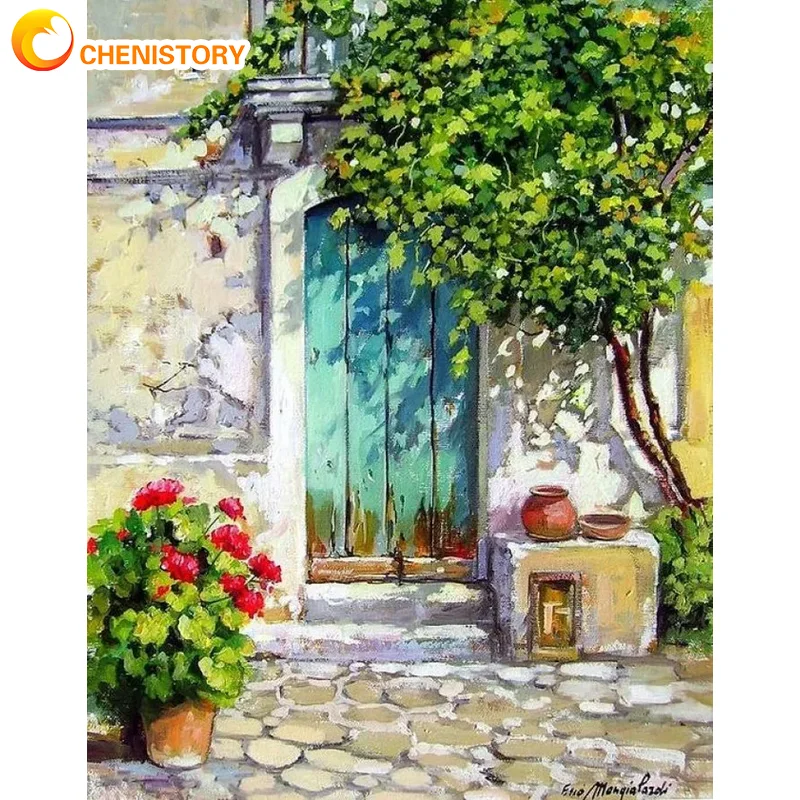 CHENISTORY DIY Frame Painting By Number Door Trees Picture Numbers Kits Acrylic Paint On Canvas For Home Decors Artcraft 60x7 | Дом и сад