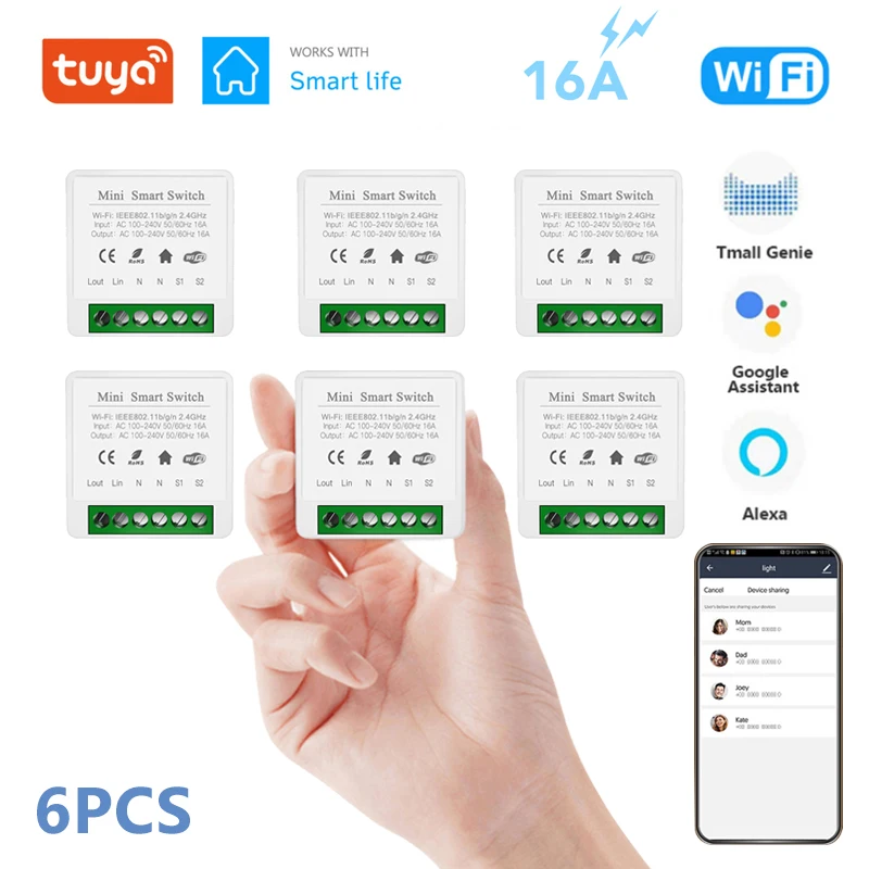 16A Mini Wifi Tuya Smart Switch Module Wireless Switches 2-way Control Timer Automation Compatible With Alexa Google Home | Обустройство