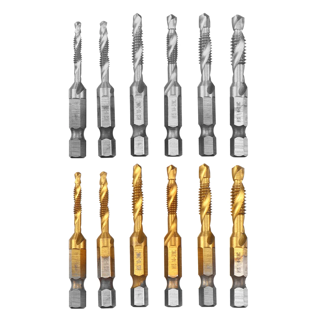 6Pcs M3-M10 Shank Hexagonal Titanium Hand Plated HSS Metric Thread Tap Drill Bits High Speed Copper 4341 Material Bit Set | Инструменты