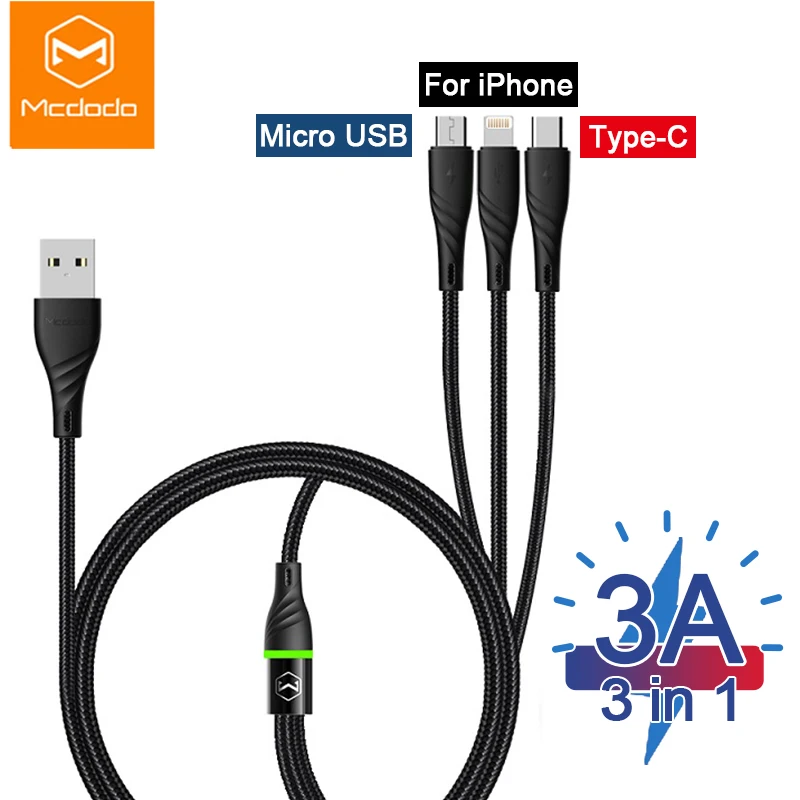 Mcdodo 3 In 1 USB Cable 3A Micro USB Type C Charger Data LED Cable for IPhone XS XR Huawei P30 Xiaomi 3 In 1 Fast Charging Cable
Mcdodo 3 In 1 USB Cable 3A Micro USB Type C Charger Data LED Cable for IPhone XS XR Huawei P30 Xiaomi 3 In 1 Fast Charging Cable