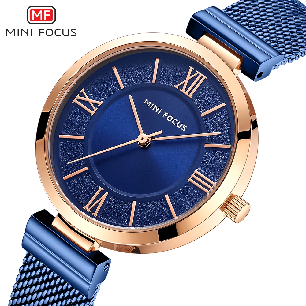 Бренд MINI FOCUS синие кварцевые женские часы люксовый бренд водонепроницаемые