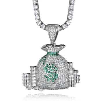 Money Bag Stack Iced Cash Coins Pendant Necklace Chain Charm Cubic Zircon Men's Hip Hop Jewelry For Gift
Money Bag Stack Iced Cash Coins Pendant Necklace Chain Charm Cubic Zircon Men's Hip Hop Jewelry For Gift
