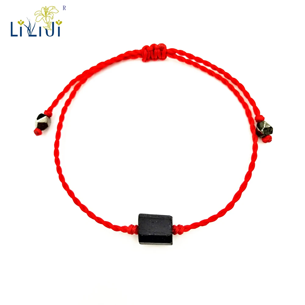 Фото LiiJi уникальный красный веревочный браслет черный турмалины Пирит исцеления