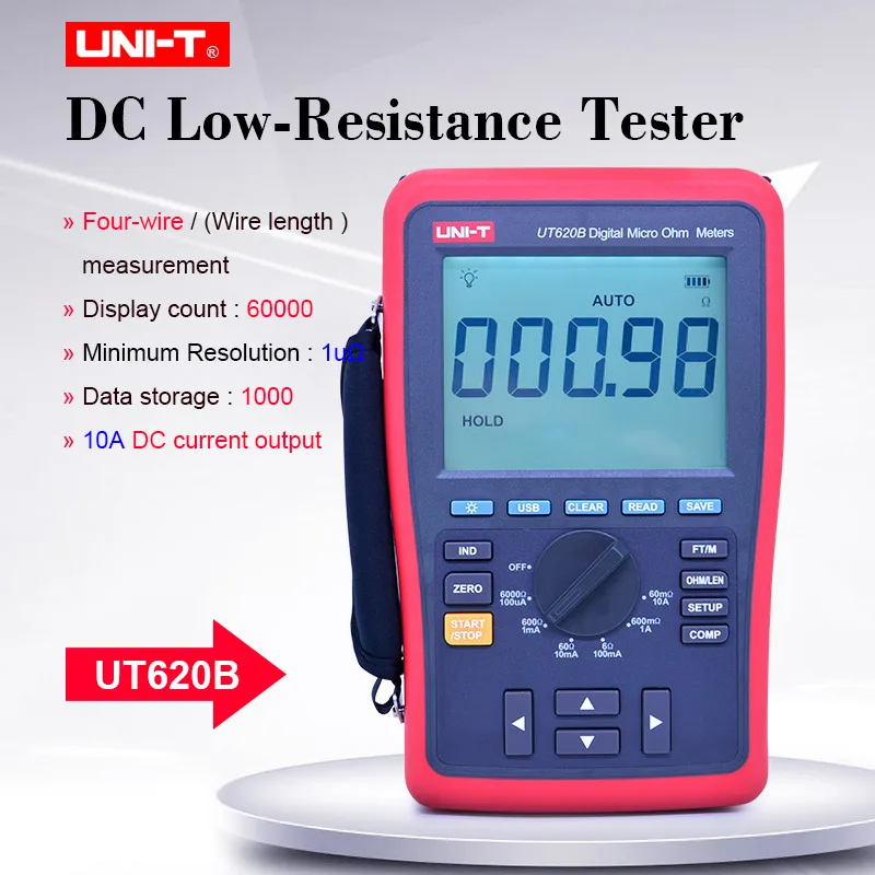 Digital Micro Ohm Meter UNI-T UT620B DC low Resistance tester 60mO-6kOhm Ohmmeter Data storage 4-wire measure USB data transfer
Digital Micro Ohm Meter UNI-T UT620B DC low Resistance tester 60mO-6kOhm Ohmmeter Data storage 4-wire measure USB data transfer