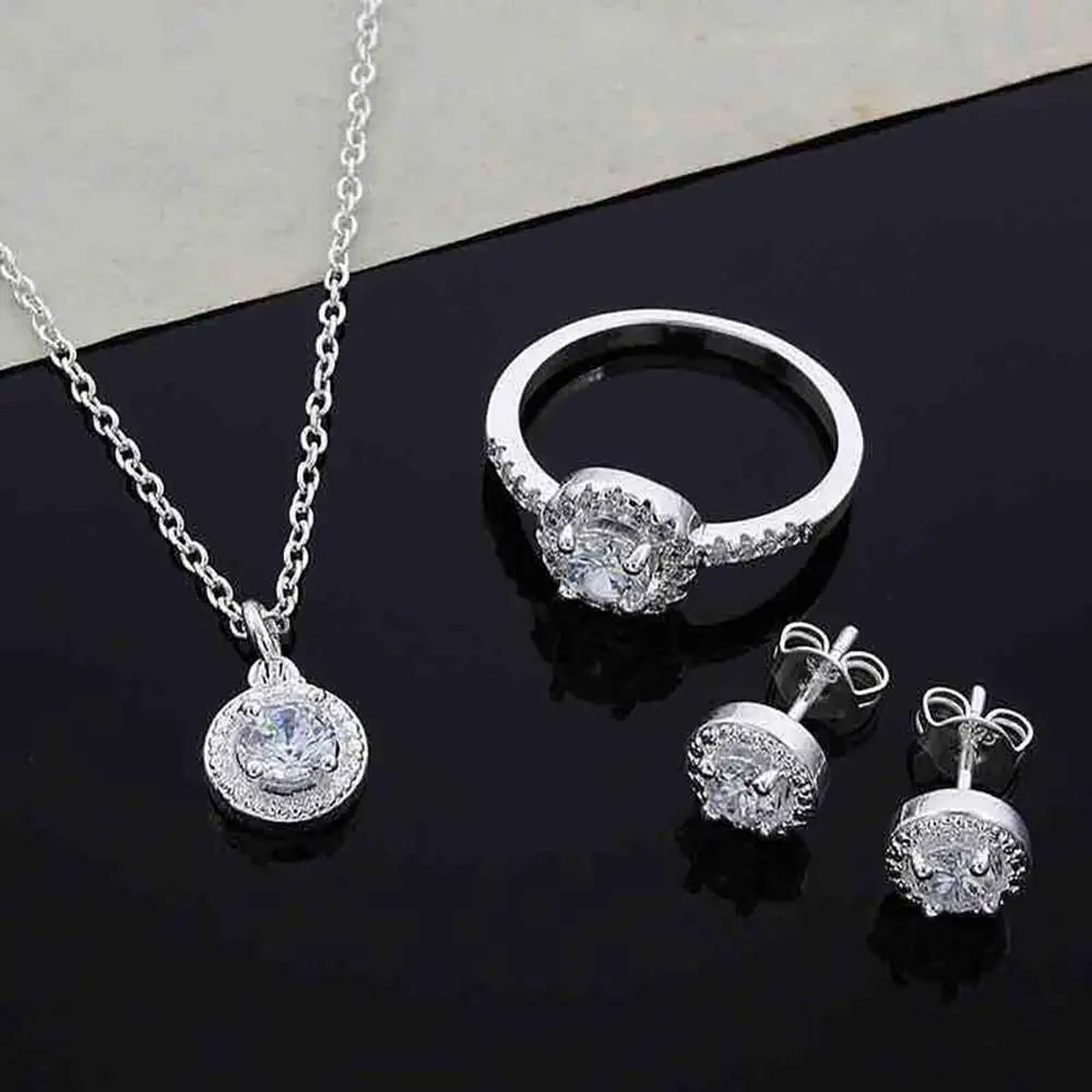 Женские круглые серьги-гвоздики с цирконом ожерелье открытым кольцом модные