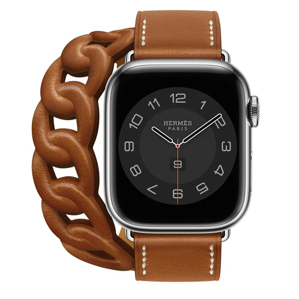 

Double Tour Swift Leather Strap For Apple Watch 9 8 7 6 Band 5 3 Bracelet for iWatch SE Series 8 49mm 41/45mm 44/40mm Wristbands