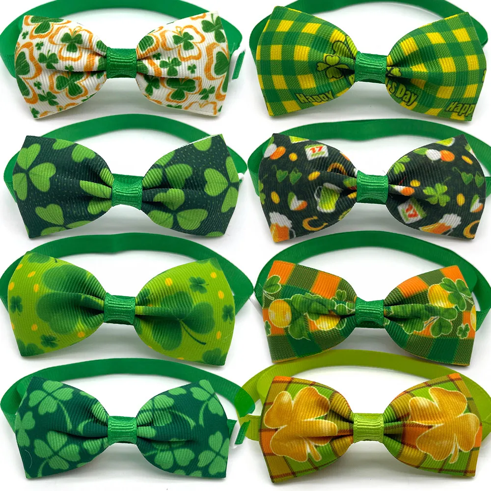 

30/50pcs St. Patrick's Day Green Style Pet Dog Cat Bow Tie Ties Neckties Adjustable Dogs Collar Accessories Dog Pet Supplies