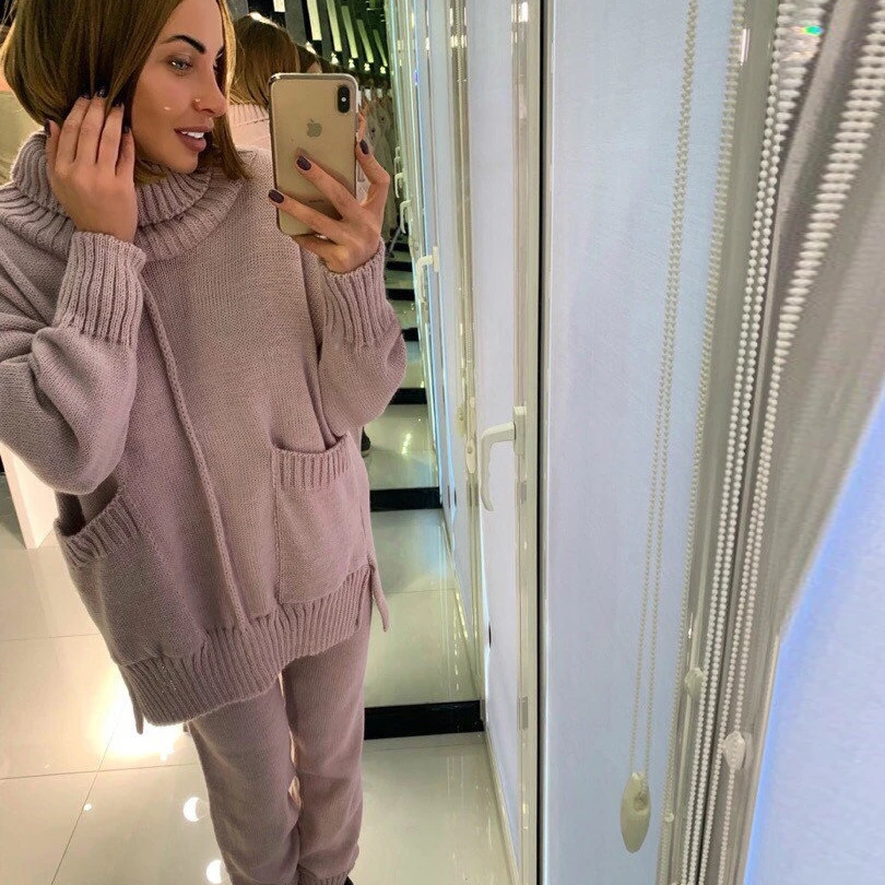 Winter Women Autumn Knitted Two Piece Set Mid Lined Split Pockets Sweater Pant Suits
Winter Women Autumn Knitted Two Piece Set Mid Lined Split Pockets Sweater Pant Suits
