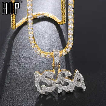 

Hip Hop Bling Iced Out CZ Gold Letters ISSA Pendants & Necklaces Micro Paved Necklace For Men Rapper Jewelry With Tennis Chain