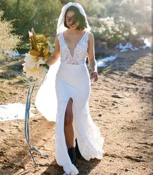 Wedding Dress Mermaid Side Slit Lace Floor Length Sleeveless Bridal Gown White Sexy 2021 Gorgeous For Women Brides Custom Made
Wedding Dress Mermaid Side Slit Lace Floor Length Sleeveless Bridal Gown White Sexy 2021 Gorgeous For Women Brides Custom Made