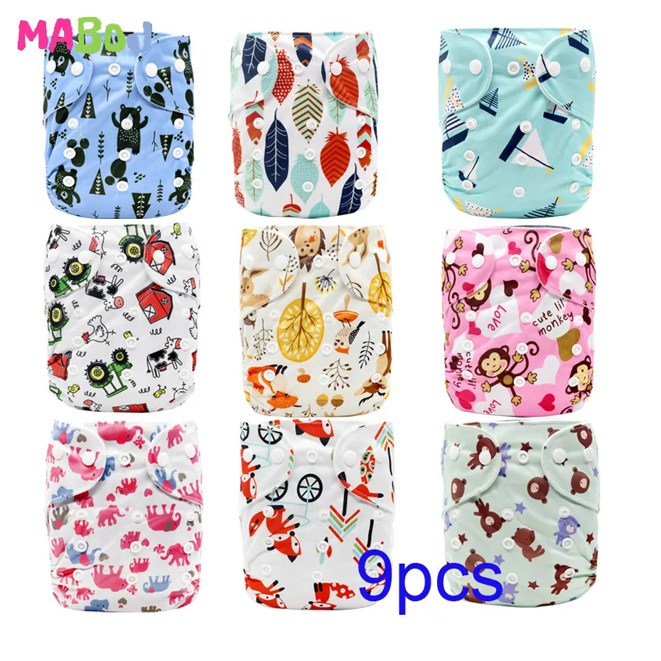 MABOJ Cloth Diapers Baby 9pcs/set Washable Reusable Real Cloth Pocket Nappy 0 Microfiber Bamboo Charcoal Cotton Hemp Insert OS