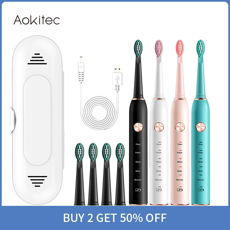 Electric Toothbrush USB Rechargeable Automatic Sonic Tooth brush Adult Timer Waterproof 5 Mode Travel Replacement Heads Aokitec
Electric Toothbrush USB Rechargeable Automatic Sonic Tooth brush Adult Timer Waterproof 5 Mode Travel Replacement Heads Aokitec