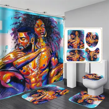 CoupleShower Curtain Bathroom Decor 4pcs Non Slip Toilet Polyester Cover Mat Set
CoupleShower Curtain Bathroom Decor 4pcs Non Slip Toilet Polyester Cover Mat Set