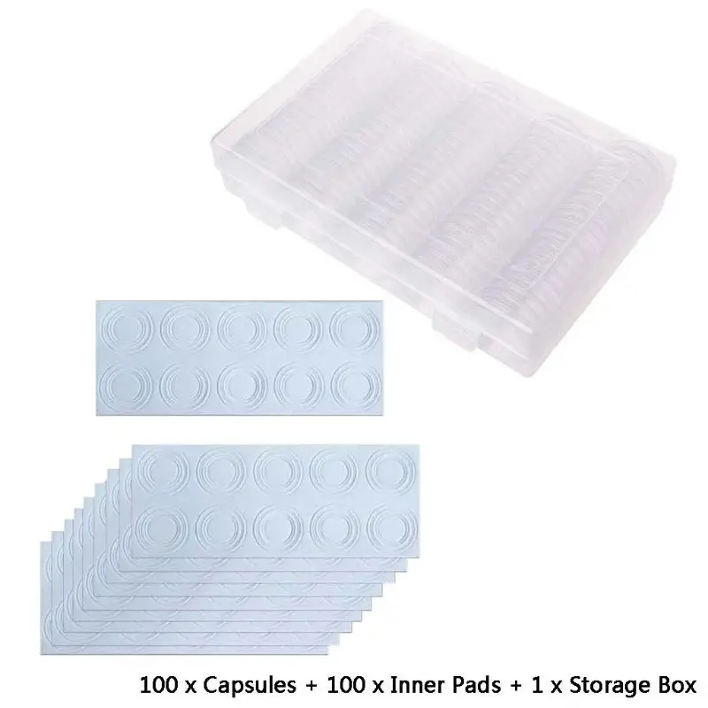 100Pcs Clear Round 30mm Direct Fit Airtight Coin Capsules Holder Display Collection Case Storage Box With 17/20/25/27mm Pad Ring
100Pcs Clear Round 30mm Direct Fit Airtight Coin Capsules Holder Display Collection Case Storage Box With 17/20/25/27mm Pad Ring