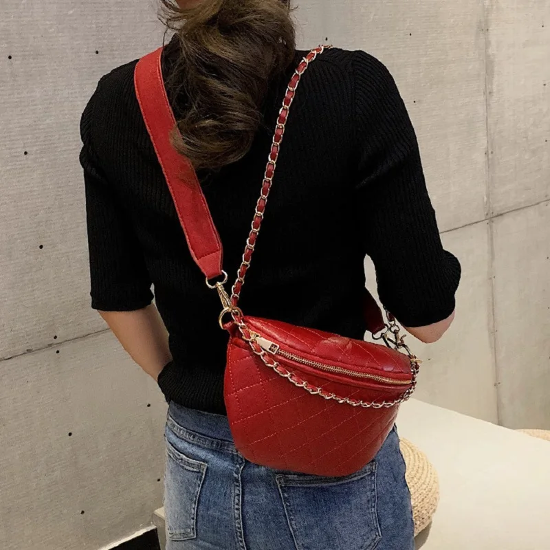 

2019 Trendy Women Burgundy Zipper Chest Bags Black Crossbody Flap Bags Diamounded Metal Chain Shoulder Bag Dropshipping FH057