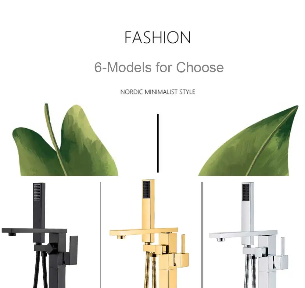 Description Picture 3 of itemPOIQIHY Brushed Nickel Bathtub Faucet Mixer Floor Stand Mixer Tap Brass Long Spout Clawfoot Free Standing Bath Mixer Shower Tap