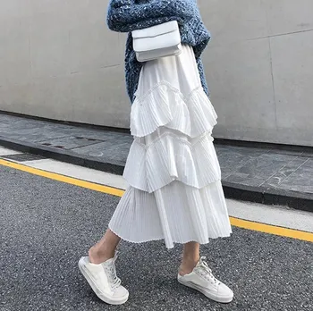 Women Korean Solid Casual Skirt Empire Elastic Waist Ruffles Skirts A-Line Long Skirt Feminino
Women Korean Solid Casual Skirt Empire Elastic Waist Ruffles Skirts A-Line Long Skirt Feminino