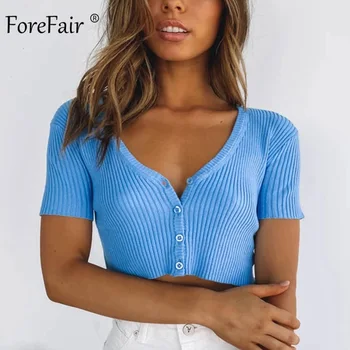Forefair Knitted Summer Tops Women Cardigan Sexy V Neck Bodycon Short Sleeve Button Blue Solid Crop Top
Forefair Knitted Summer Tops Women Cardigan Sexy V Neck Bodycon Short Sleeve Button Blue Solid Crop Top