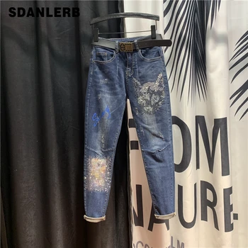European Trend Hot Drilling Pattern Jeans Women's Spring Autumn New Printed Frayed Tight-Fit Skinny Pencil Pants Ladies Jeans
European Trend Hot Drilling Pattern Jeans Women's Spring Autumn New Printed Frayed Tight-Fit Skinny Pencil Pants Ladies Jeans