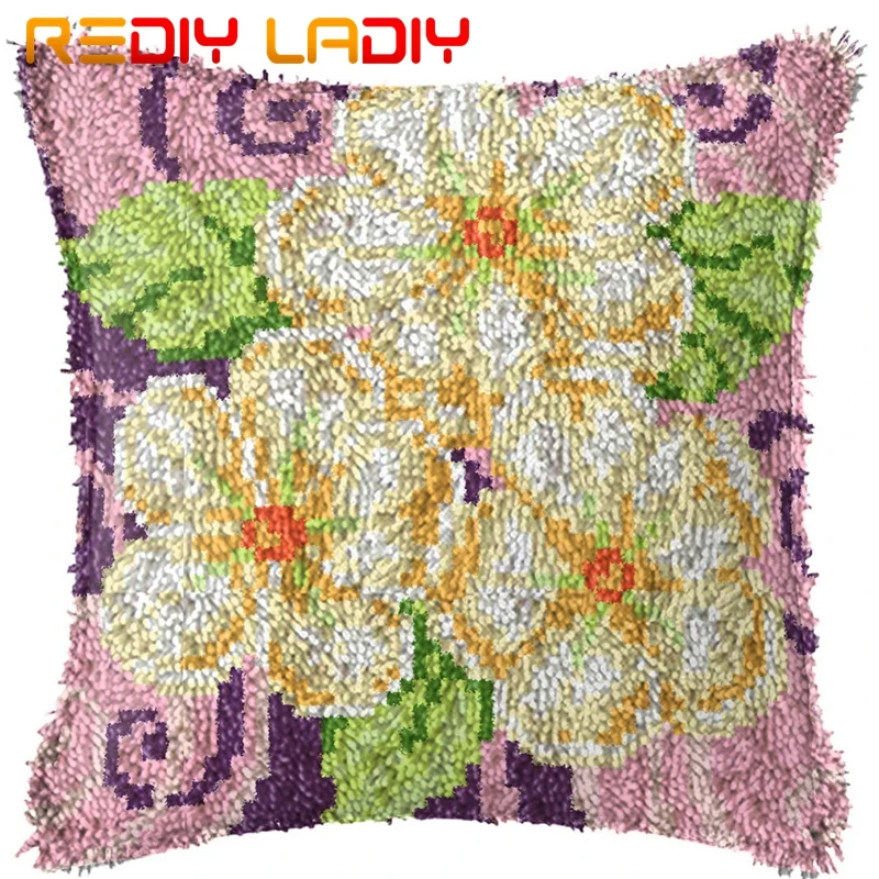 Latch Hook Kit Make Your Own Cushion White Orchid Pre-Printed Canvas Crochet Pillow Case Cover Hobby & Crafts | Дом и сад