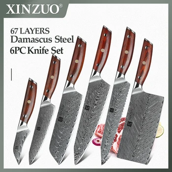 XINZUO 6 PCS Kitchen Knife Set Damascus Steel Knife Set New Cleaver Meat Paring Utility Santoku Slicing Bread Chef Cooking Tools
XINZUO 6 PCS Kitchen Knife Set Damascus Steel Knife Set New Cleaver Meat Paring Utility Santoku Slicing Bread Chef Cooking Tools