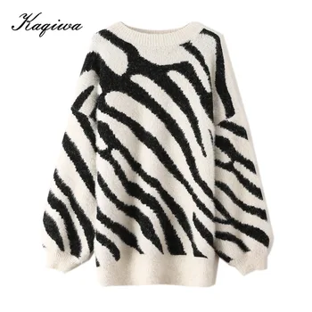 New zebra pattern sweater for winter 2020 women's net red lazy style Mohair medium long top knitted pullover
New zebra pattern sweater for winter 2020 women's net red lazy style Mohair medium long top knitted pullover