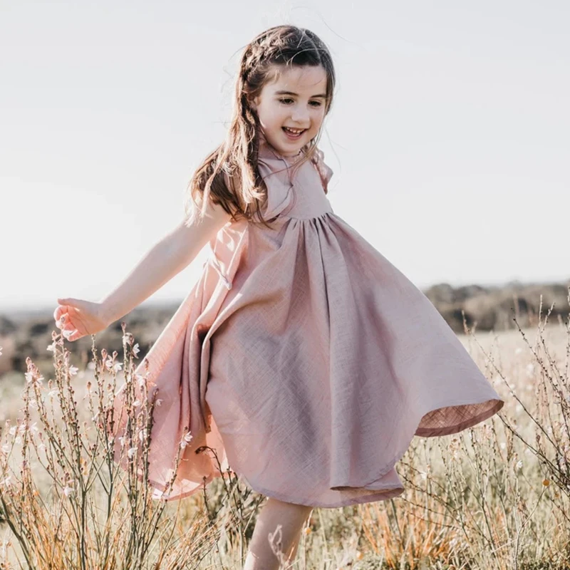 Новинка 2022 платье для девочек из хлопка и льна с цветами летние детские