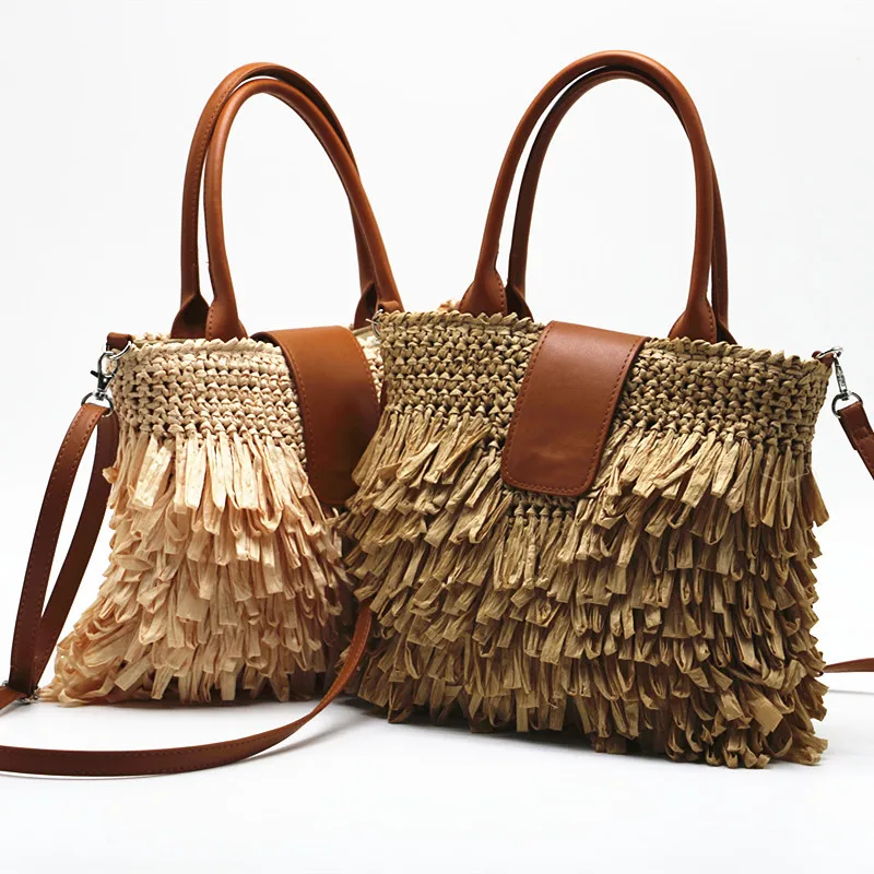 Fashion Tassel Straw Bags Design Rattan Women Handbags Luxury Wicker Shoulder Crossbody Bag Summer Beach Large Tote Purses 2021
Fashion Tassel Straw Bags Design Rattan Women Handbags Luxury Wicker Shoulder Crossbody Bag Summer Beach Large Tote Purses 2021
