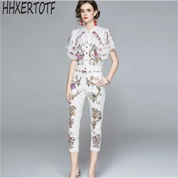 Fashion Runway Two Piece sets Women's Butterfly Sleeve Ruffles Flower Printed Shirt Top+Pencil Pant Set
Fashion Runway Two Piece sets Women's Butterfly Sleeve Ruffles Flower Printed Shirt Top+Pencil Pant Set
