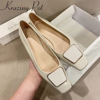 Krazing pot fashion new genuine leather low heels square slip on women pumps office lady autumn shallow dating spring shoes L18 
Krazing pot fashion new genuine leather low heels square slip on women pumps office lady autumn shallow dating spring shoes L18